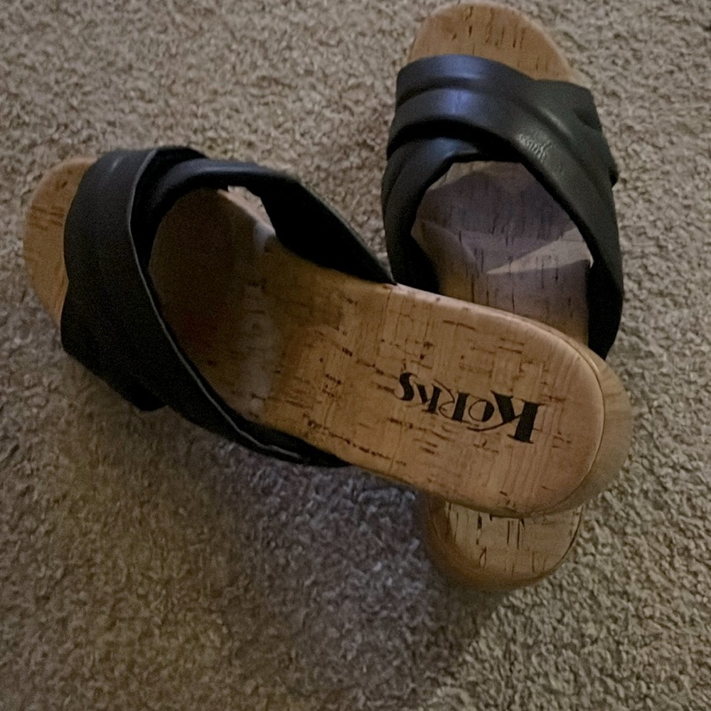 Kork-Ease KORKS Women's Black Faithe  Platform Wedge Slip On Sandal Women 10